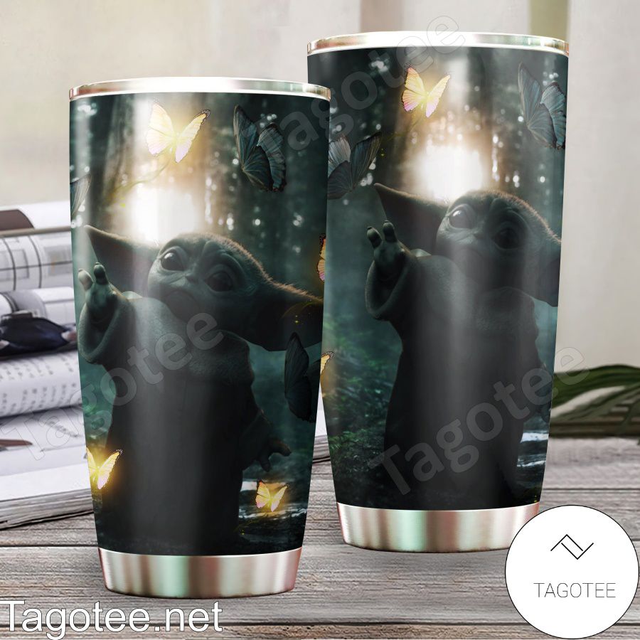 Baby Yoda And Butterfly Tumbler