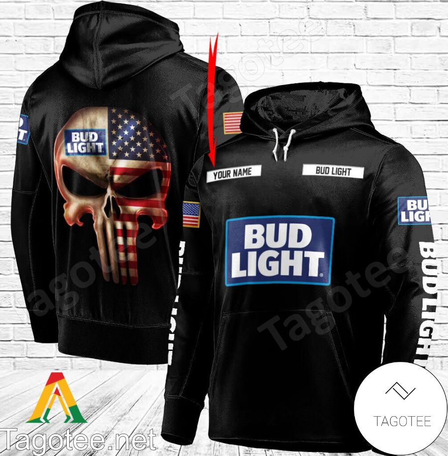 Bud Light Punisher Skull USA Flag Personalized Hoodie