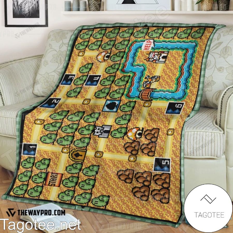 Game Super Mario Bros. 3 World 1 Map Blanket Quilt