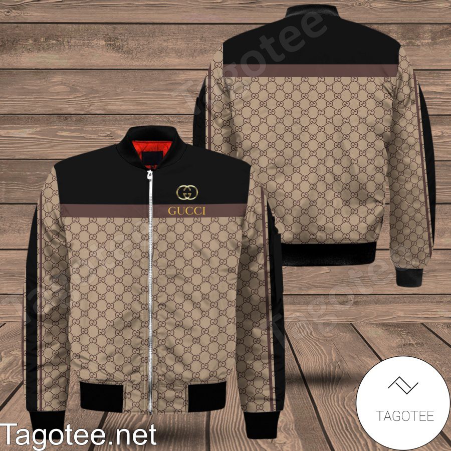 Gucci Black Mix Brown Monogram Basic Bomber Jacket