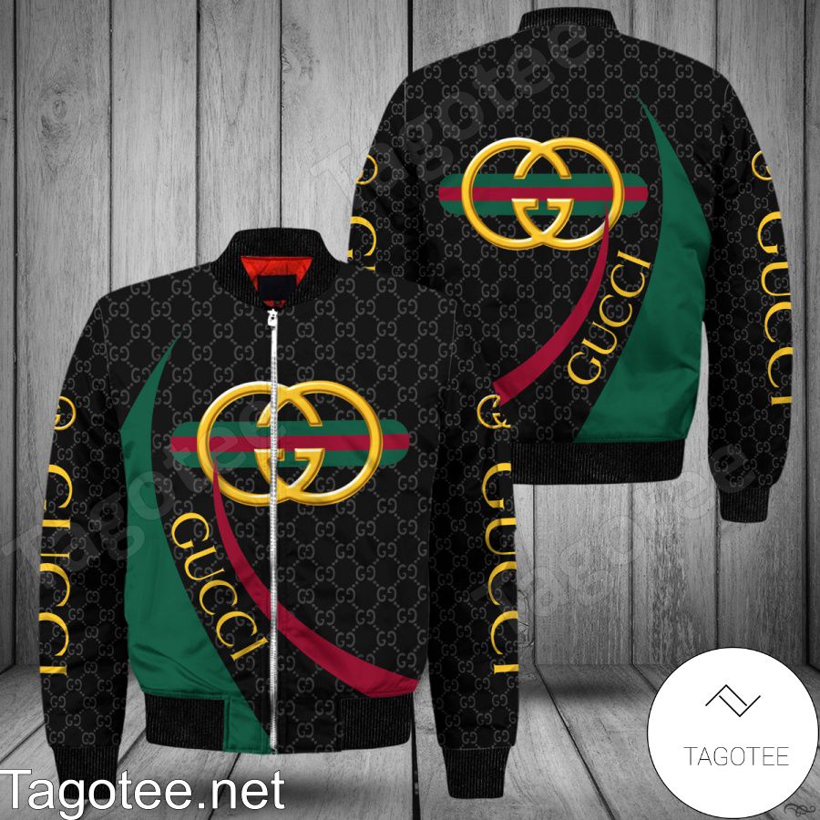 Gucci Black Monogram Red Green Curves Bomber Jacket