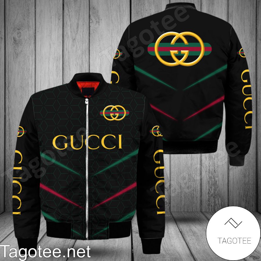Gucci Brand Name And Logo Metro Rhombus Black Bomber Jacket