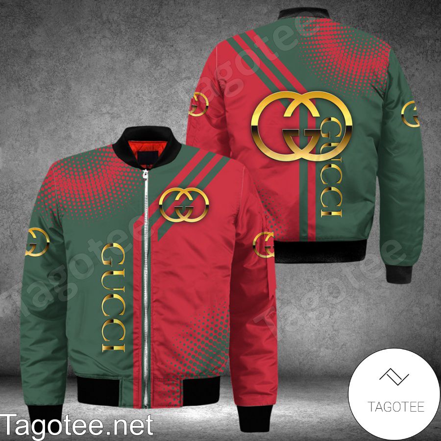 Gucci Halftone Abstract Red And Green Circle Bomber Jacket