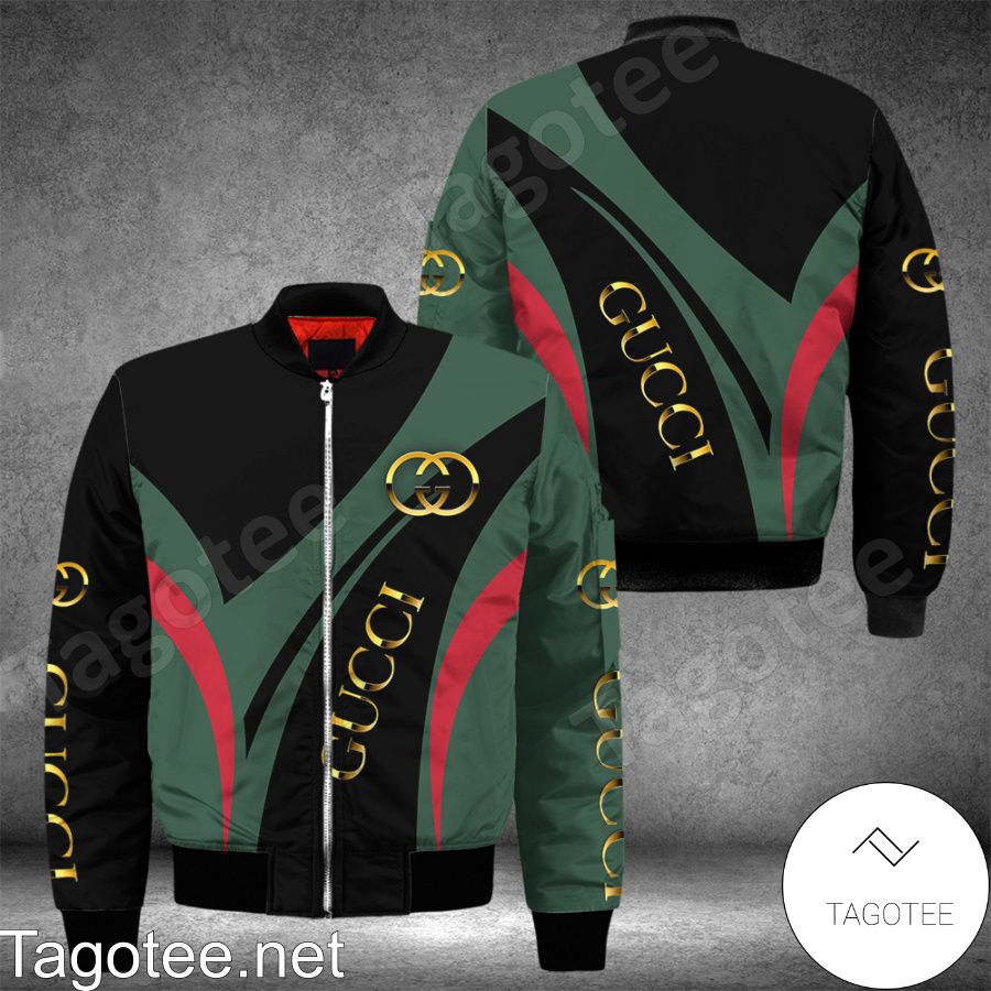 Gucci Luxury Black Mix Red And Green Curves Bomber Jacket