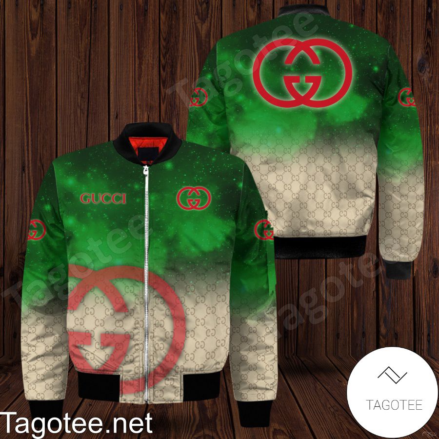 Gucci Monogram Green Glowing Particles Bomber Jacket