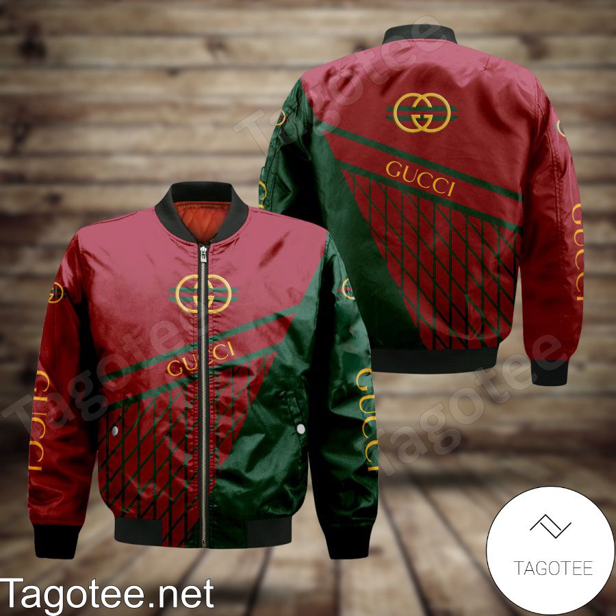 Gucci Red And Green With Rhombus Check Bomber Jacket