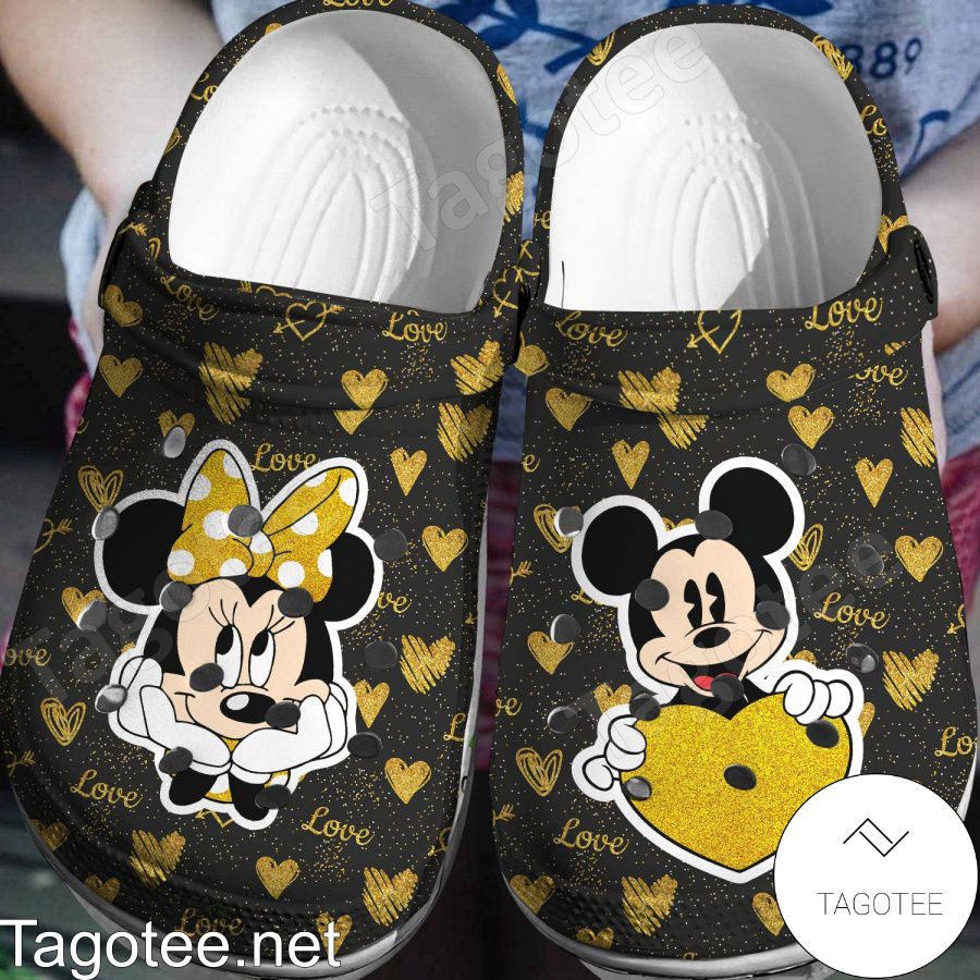 Mickey And Minnie Love Glitter Crocs Clogs