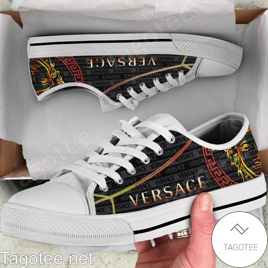 Versace Logo Changing Color Brand Name Stripes Low Top Shoes