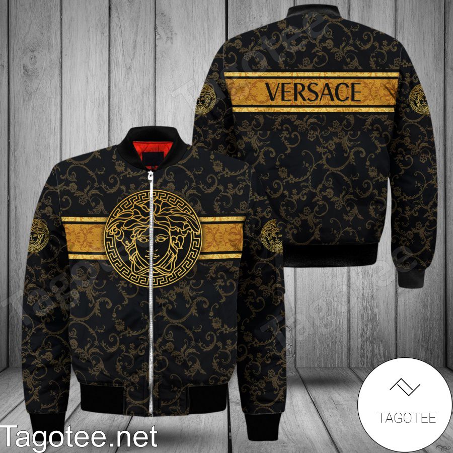 Versace Medusa Logo Baroque Pattern On Black Bomber Jacket