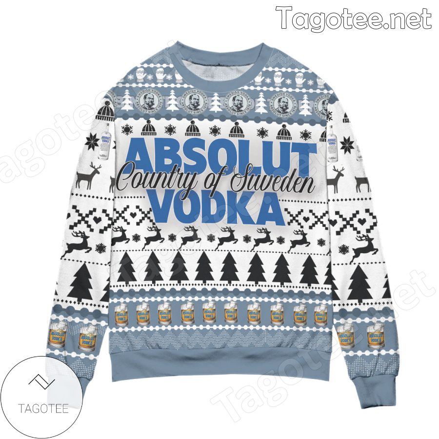 Absolut Vodka Country Of Sweden Vodka Pine Tree & Snowflake Holiday Ugly Christmas Sweater