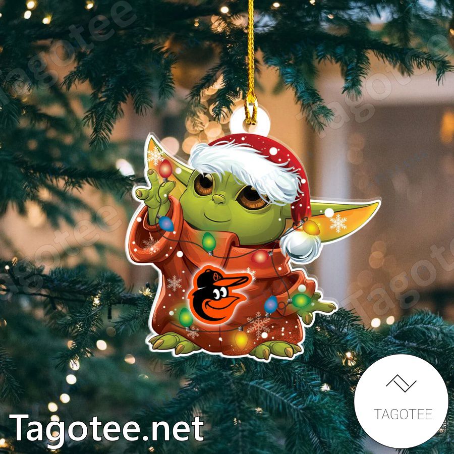 Baby Yoda Baltimore Orioles Christmas Lights Ornament