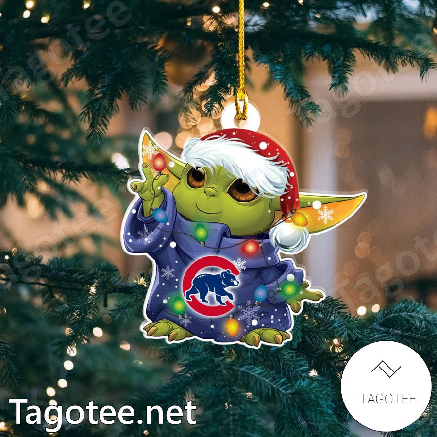 Baby Yoda Chicago Cubs Christmas Lights Ornament