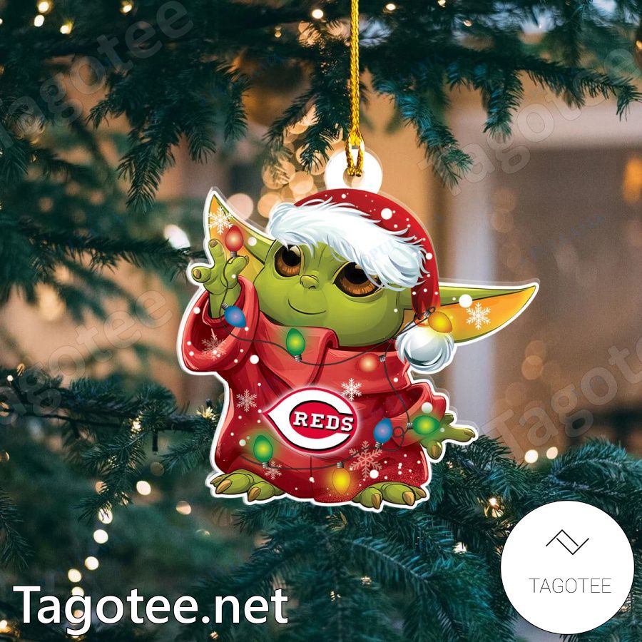 Baby Yoda Cincinnati Reds Christmas Lights Ornament