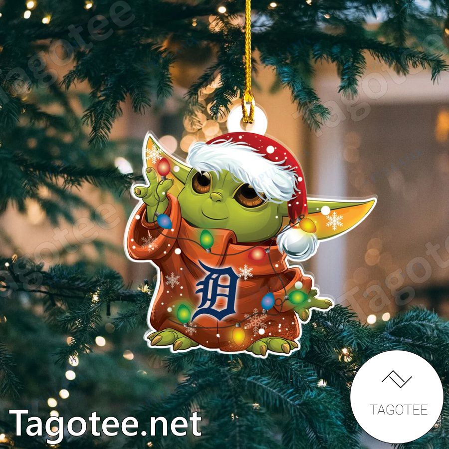 Baby Yoda Detroit Tigers Christmas Lights Ornament