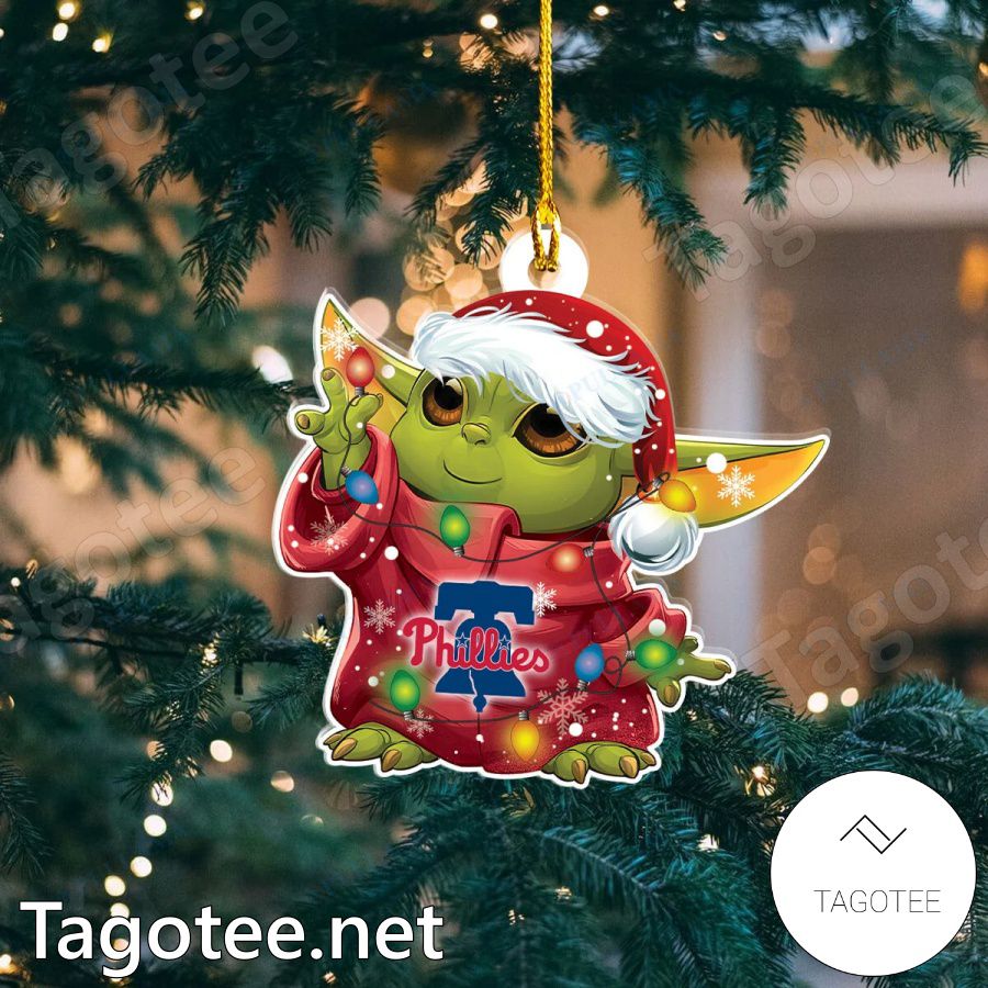 Baby Yoda Philadelphia Phillies Christmas Lights Ornament