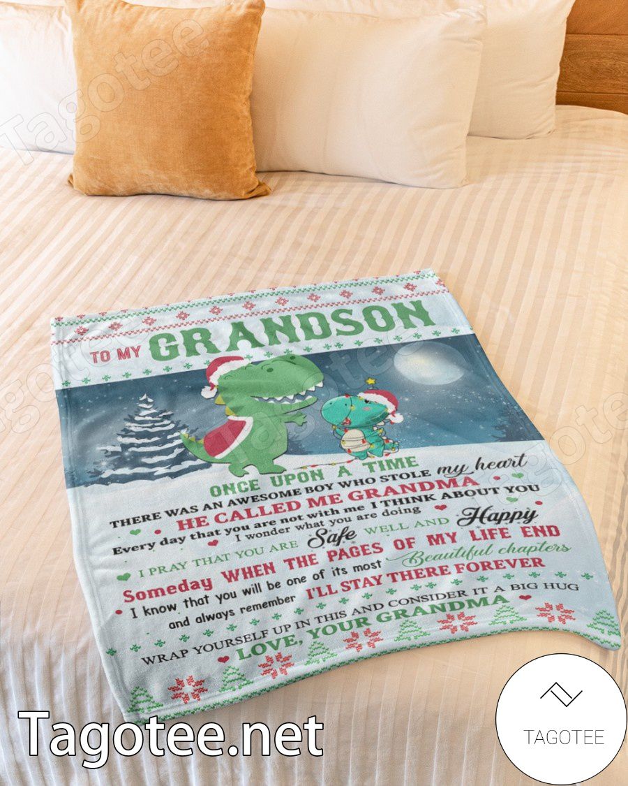 Dinosaur To My Grandson I'll Stay There Forever Christmas Blanket a