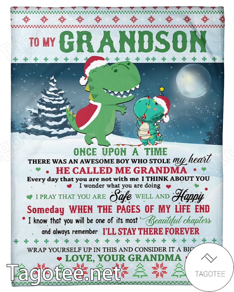 Dinosaur To My Grandson I'll Stay There Forever Christmas Blanket