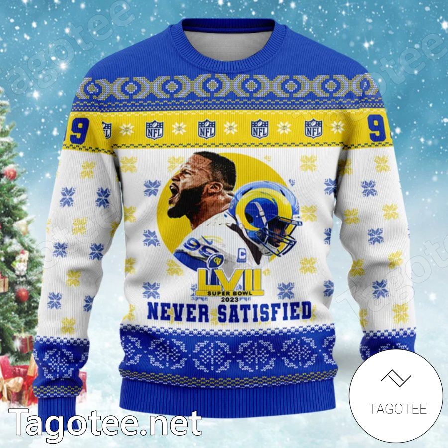 Aaron Donald Never Satisfied La Rams Never Give Up Ugly Christmas Sweater a