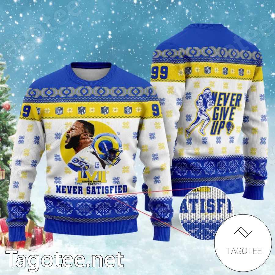 Aaron Donald Never Satisfied La Rams Never Give Up Ugly Christmas Sweater