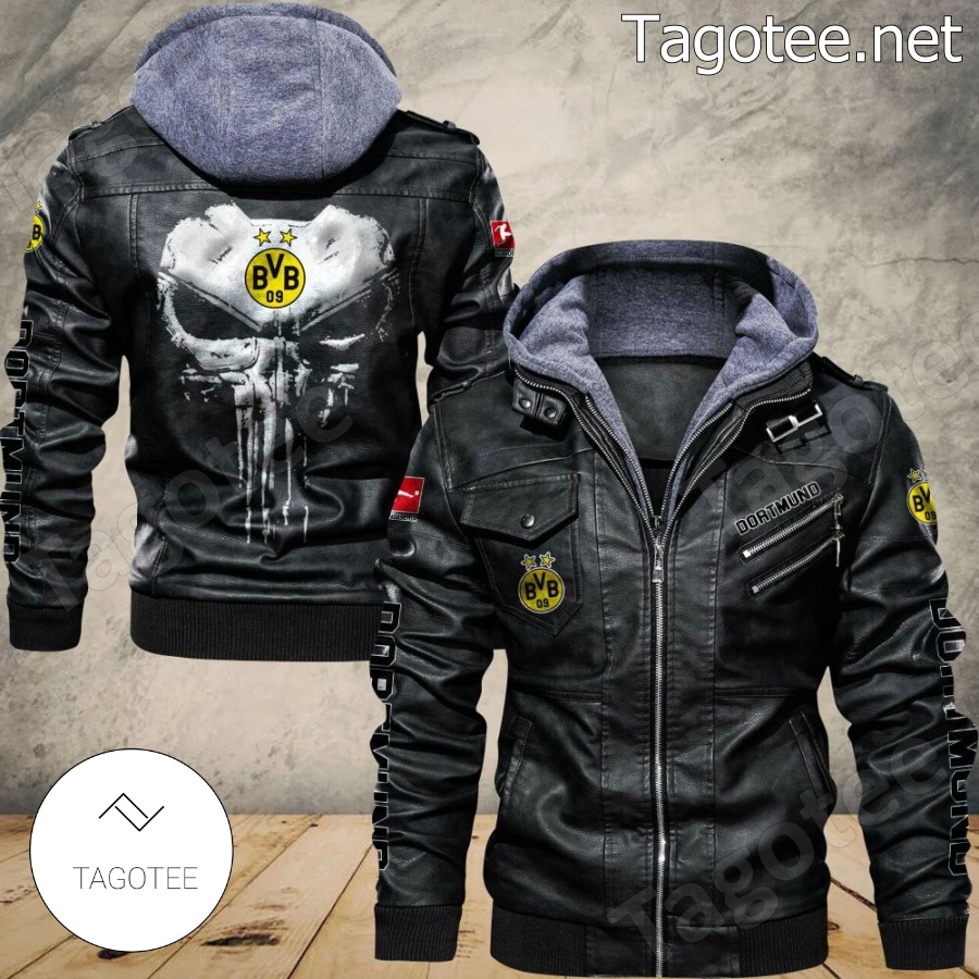 Borussia Dortmund Logo Sport Leather Jacket