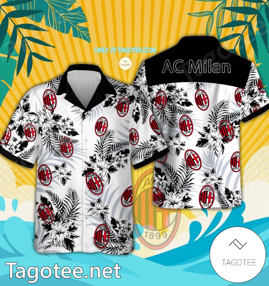 AC Milan Logo Hawaiian Shirt And Shorts - BiShop