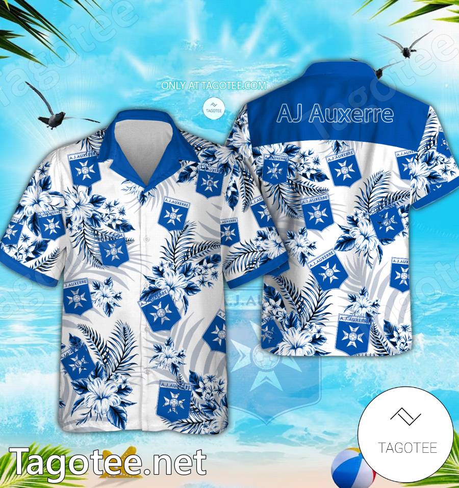 AJ Auxerre Logo Hawaiian Shirt And Shorts - BiShop