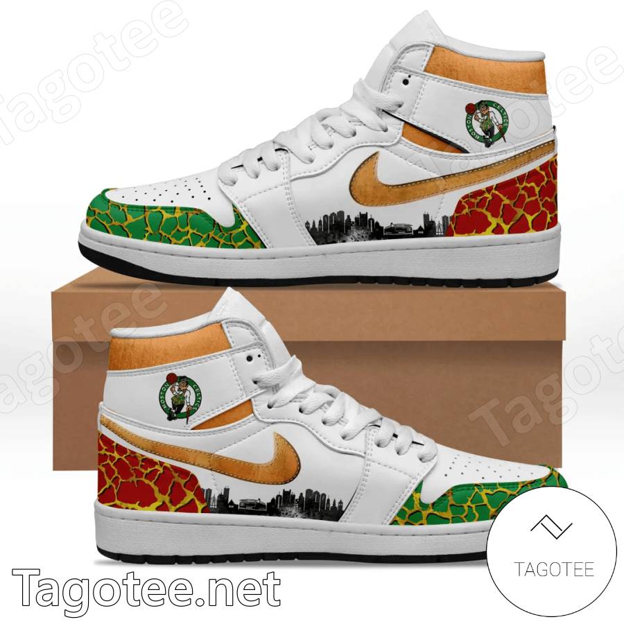 Boston Celtics Cracked Pattern Air Jordan High Top Shoes