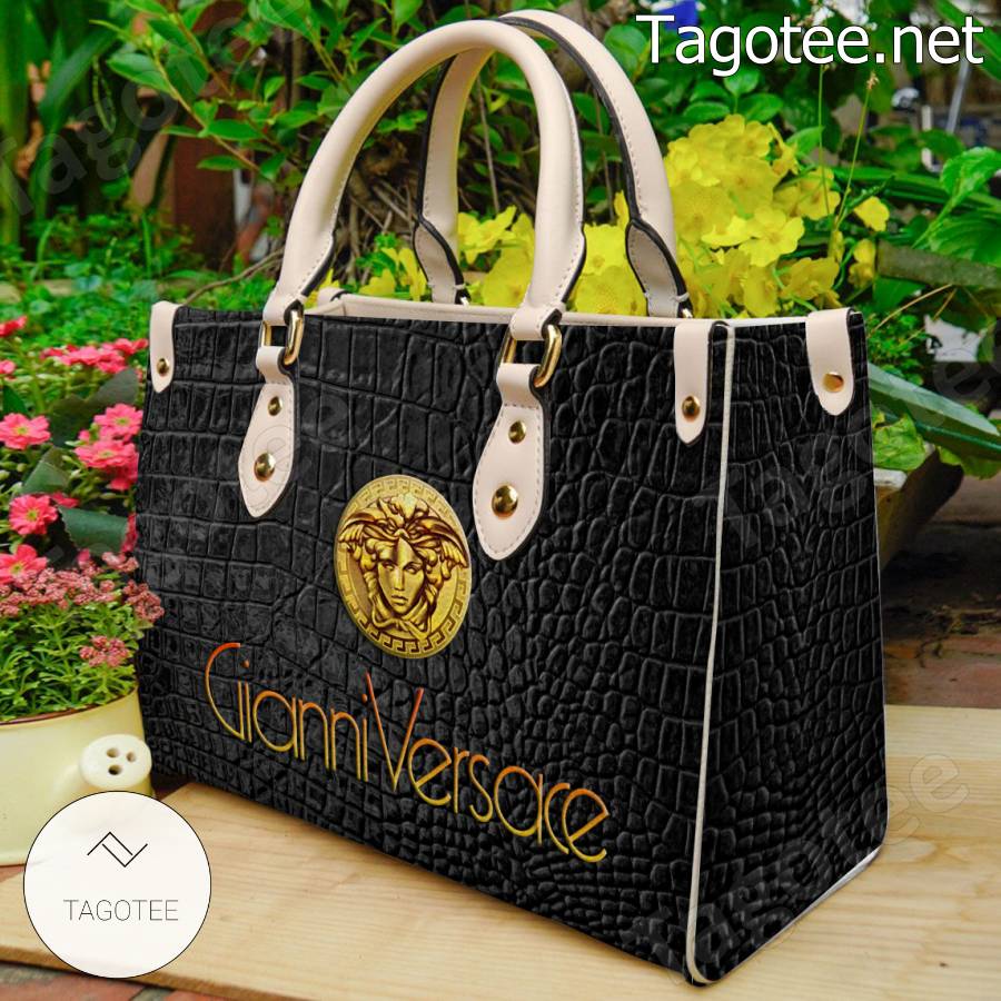Gianni Versace Black Leather Pattern Handbag a