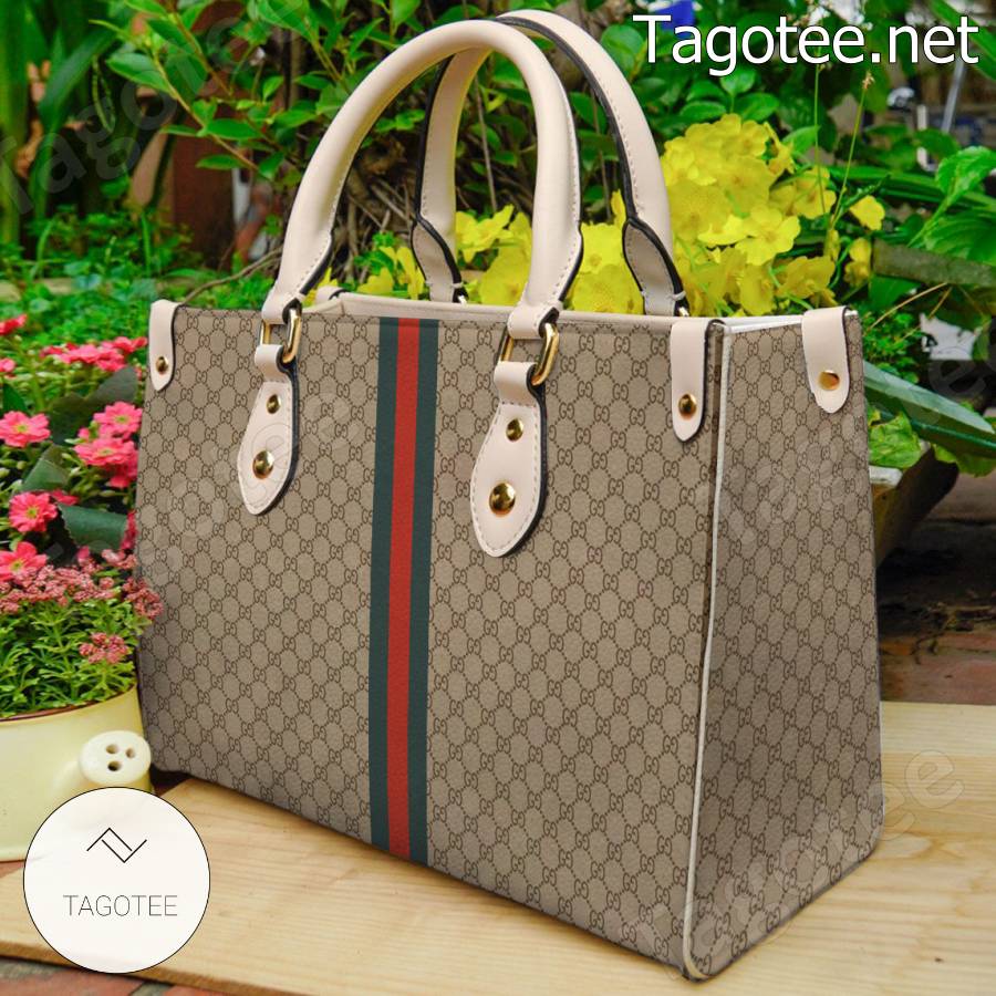 Gucci Monogram With Color Stripe Center Beige Handbag a