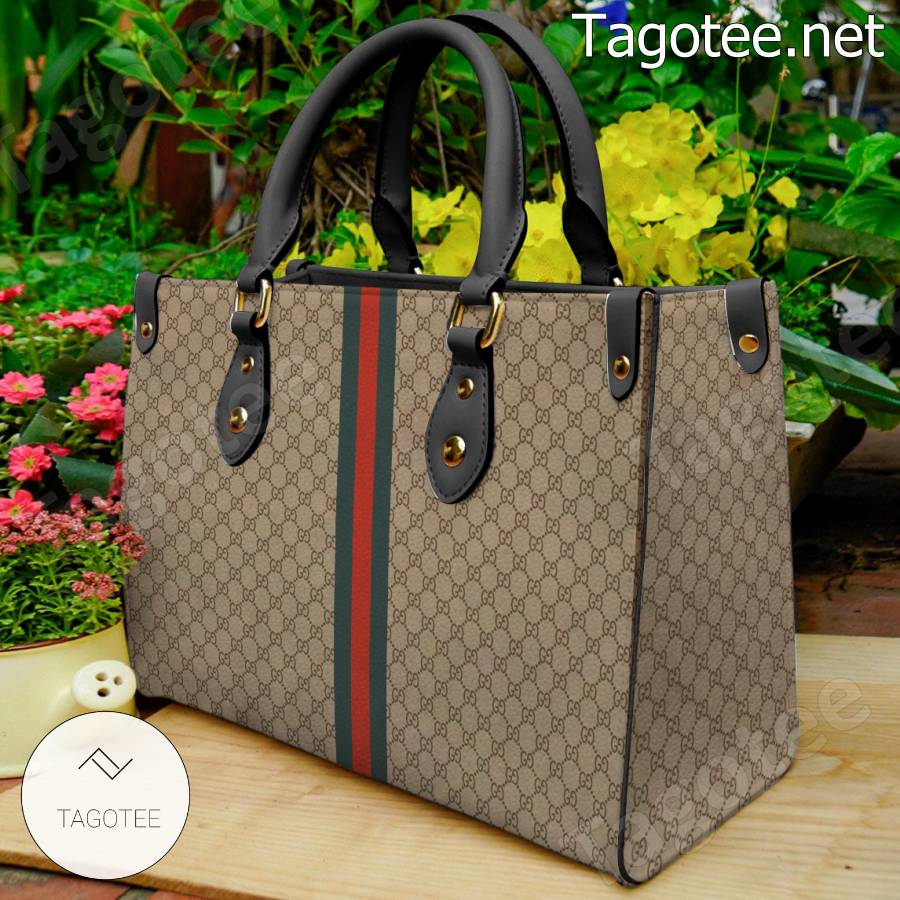 Gucci Monogram With Color Stripe Center Beige Handbag