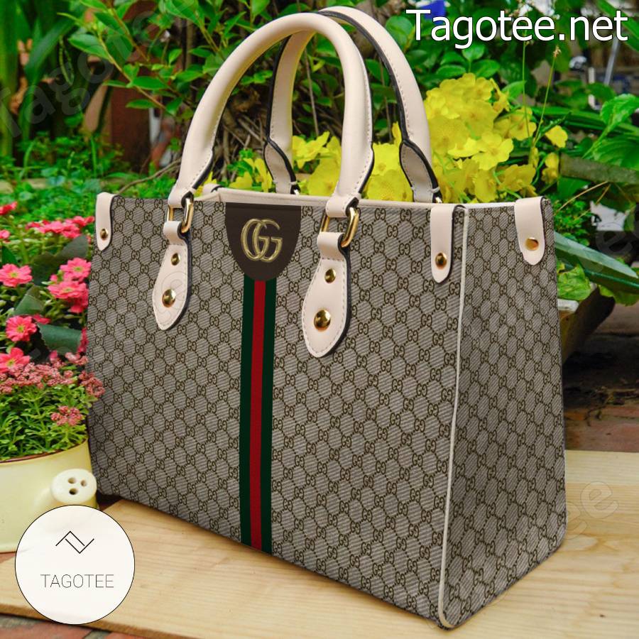 Gucci Monogram With Color Stripe Center Grey Handbag a