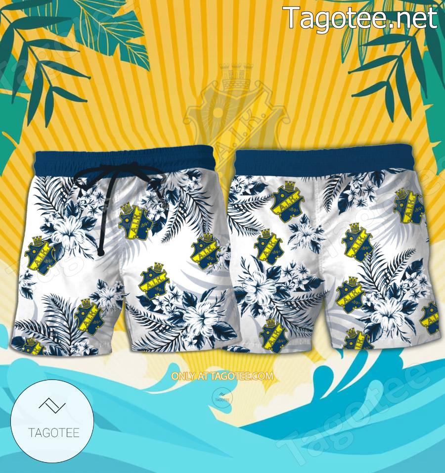 AIK Solna Logo Hawaiian Shirt And Shorts - BiShop a