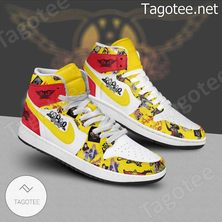 Aerosmith Rock Band Yellow Red Air Jordan High Top Shoes a
