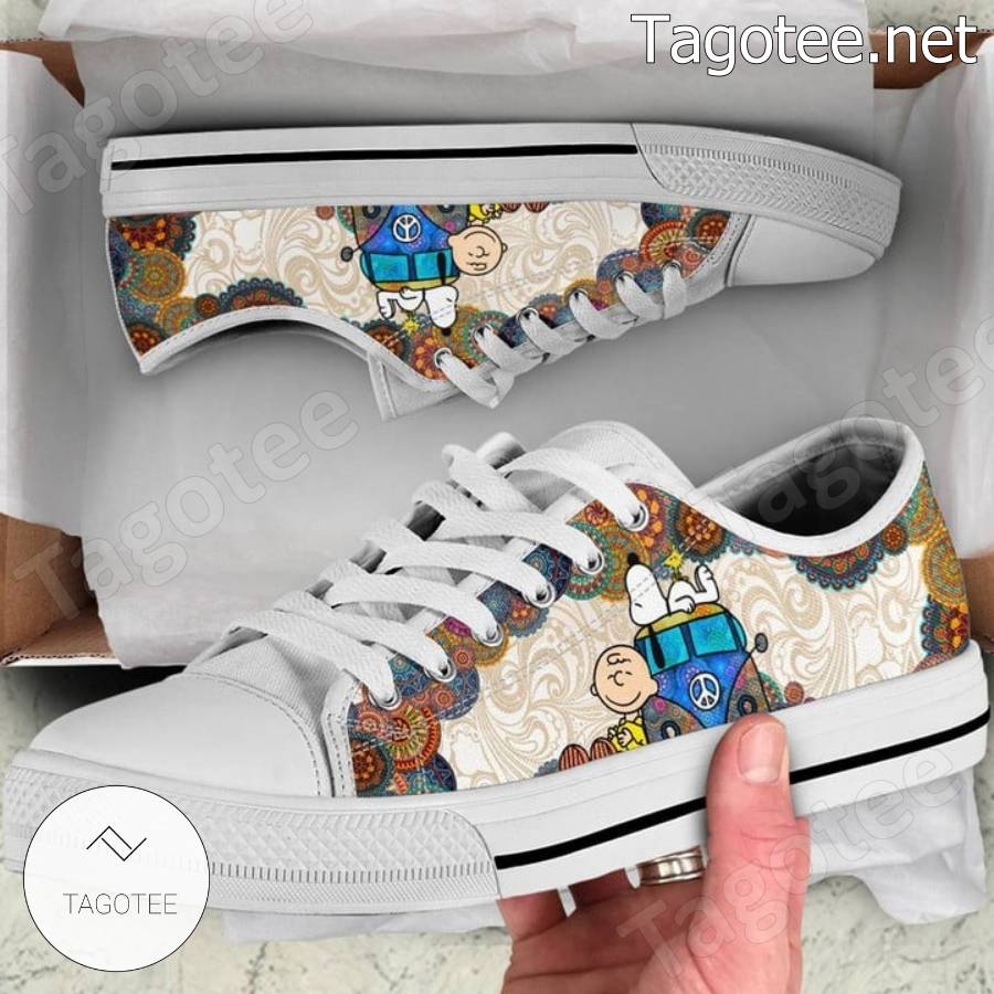 Snoopy And Charlie Brown Hippie Mandala Flower Low Top Shoes