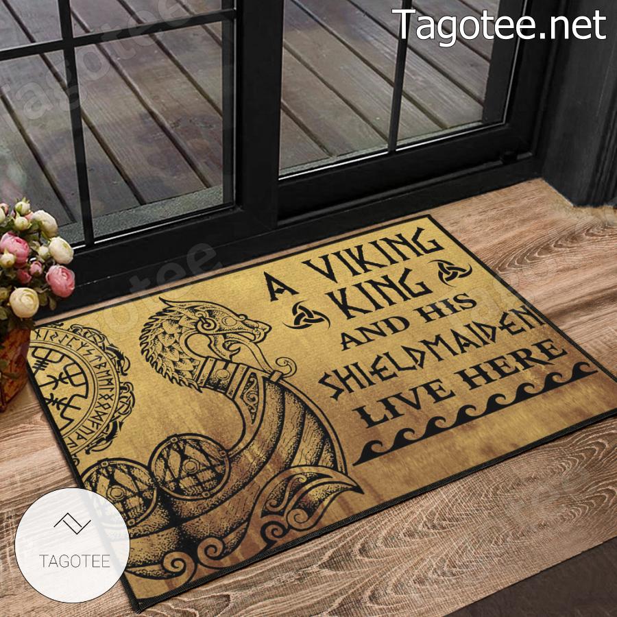 A Viking King And His Shield Maiden Live Here Doormat a
