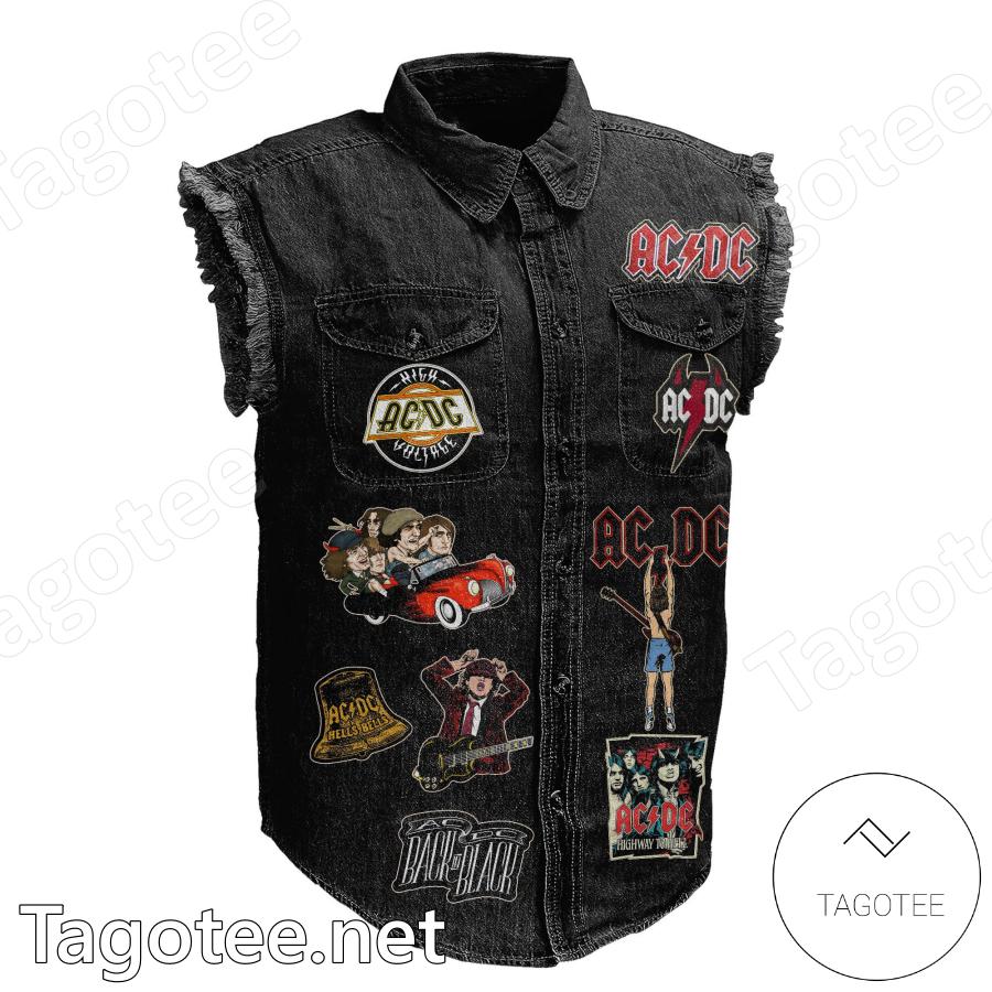 Ac Dc I've Got The Blues In My Heart And The Devil In My Fingers Denim Vest Sleeveless Jacket a