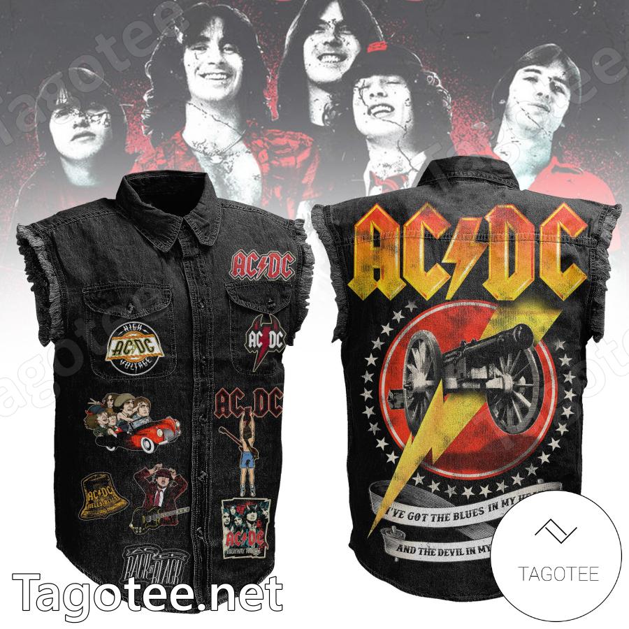 Ac Dc I've Got The Blues In My Heart And The Devil In My Fingers Denim Vest Sleeveless Jacket