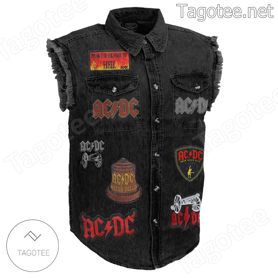 Ac Dc Lock Up Your Daughters Sleeveless Jean Jacket a