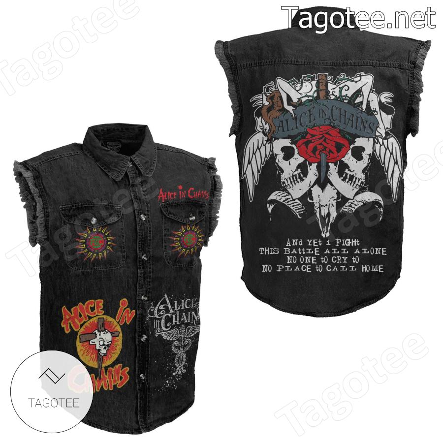 Alice In Chains And Yet I Fight This Battle All Alone Sleeveless Denim Jacket