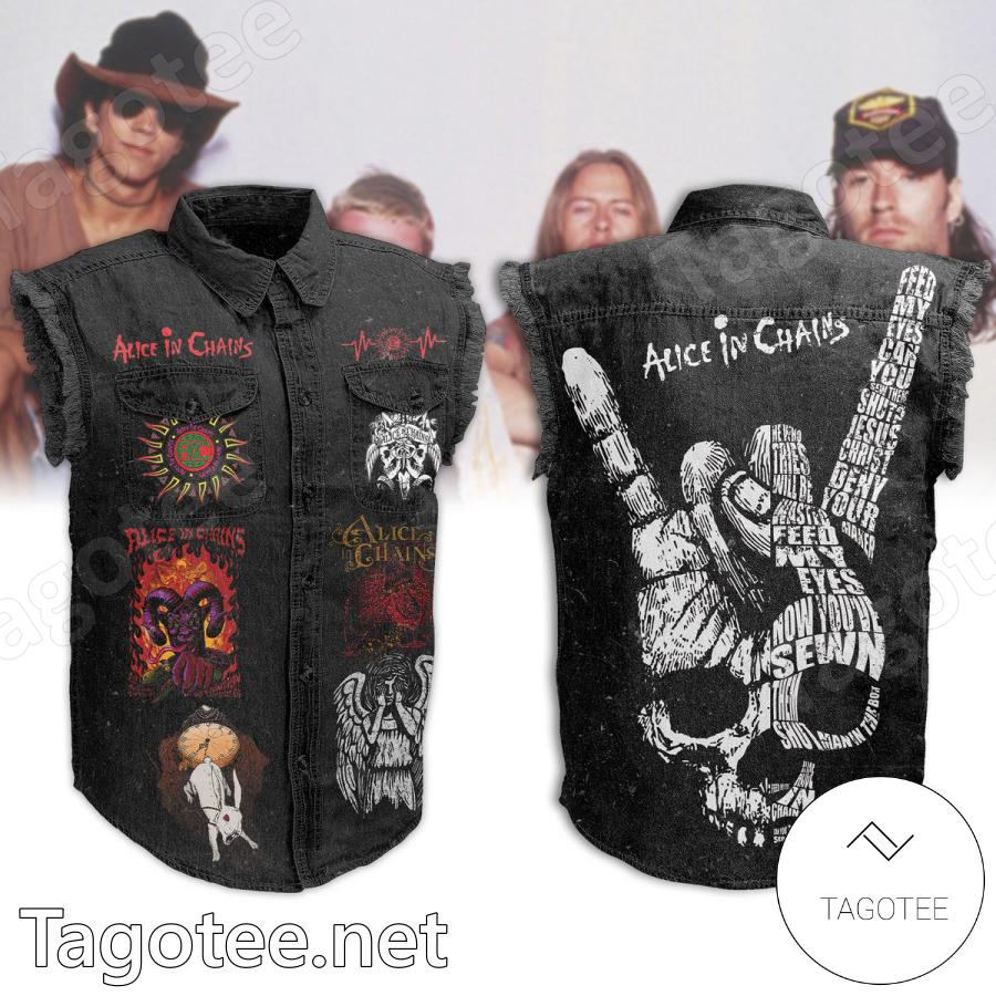 Alice In Chains Skull Devil Hand Sleeveless Denim Jacket