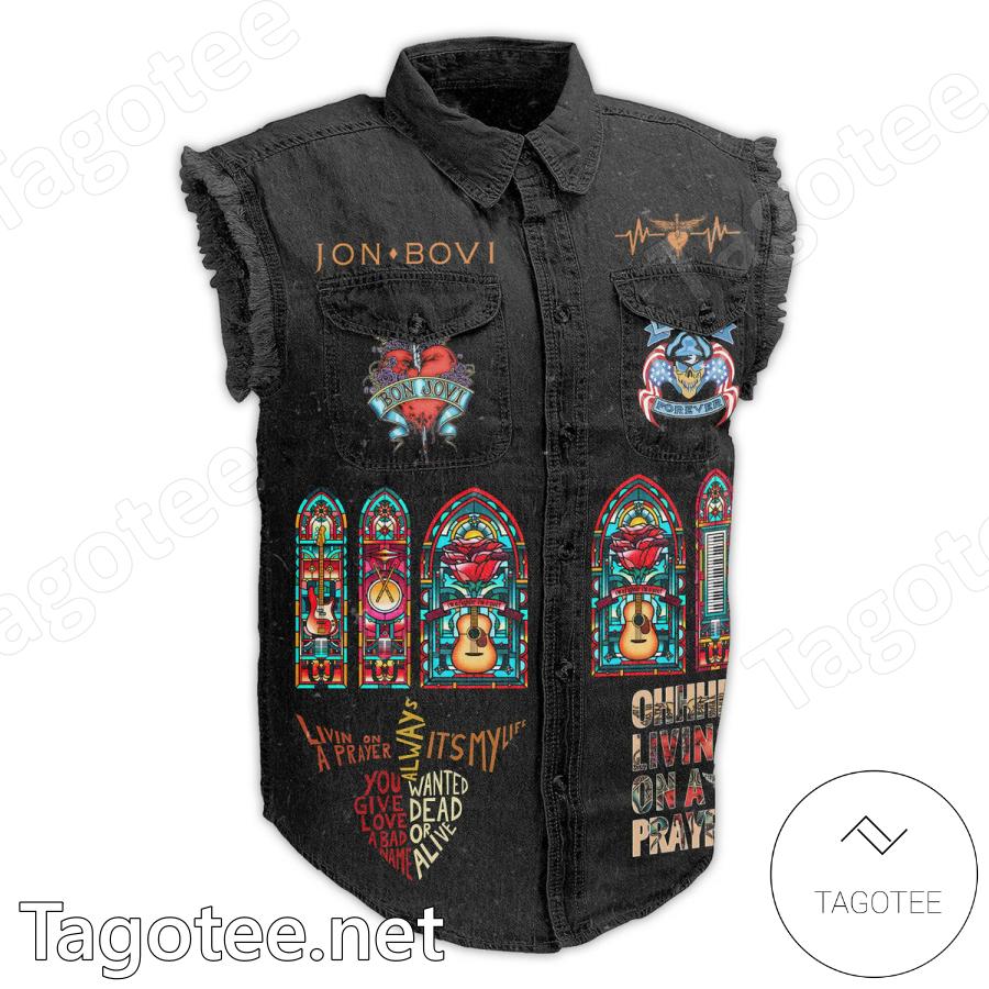 Bon Jovi Skull Devil Hand Denim Vest Sleeveless Jacket a