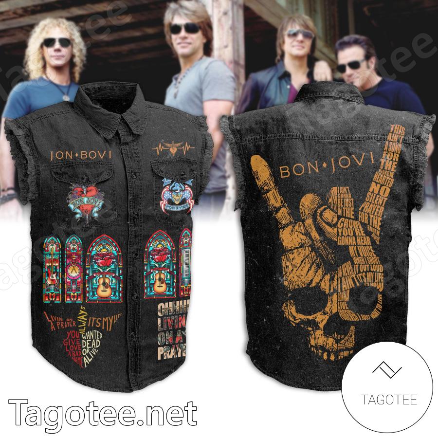 Bon Jovi Skull Devil Hand Denim Vest Sleeveless Jacket