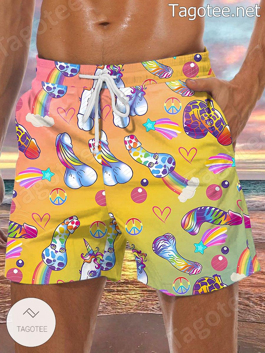 Cocks Rainbow Hippie Beach Shorts