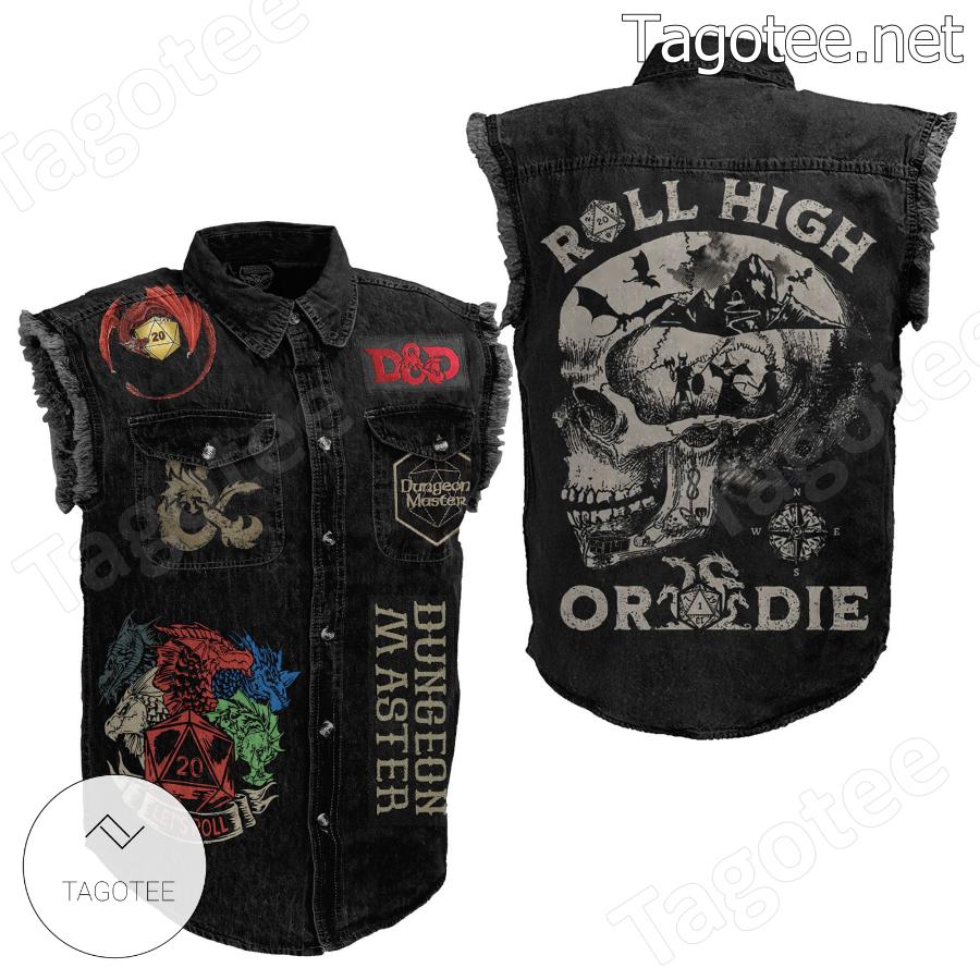 Dungeons And Dragons Roll High Or Die Sleeveless Denim Jacket