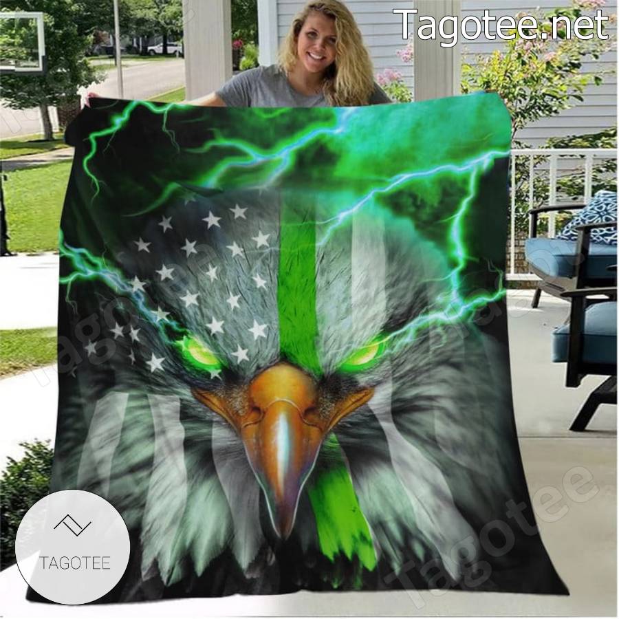 Eagle American Flag Green Lightning Proud Military Blanket