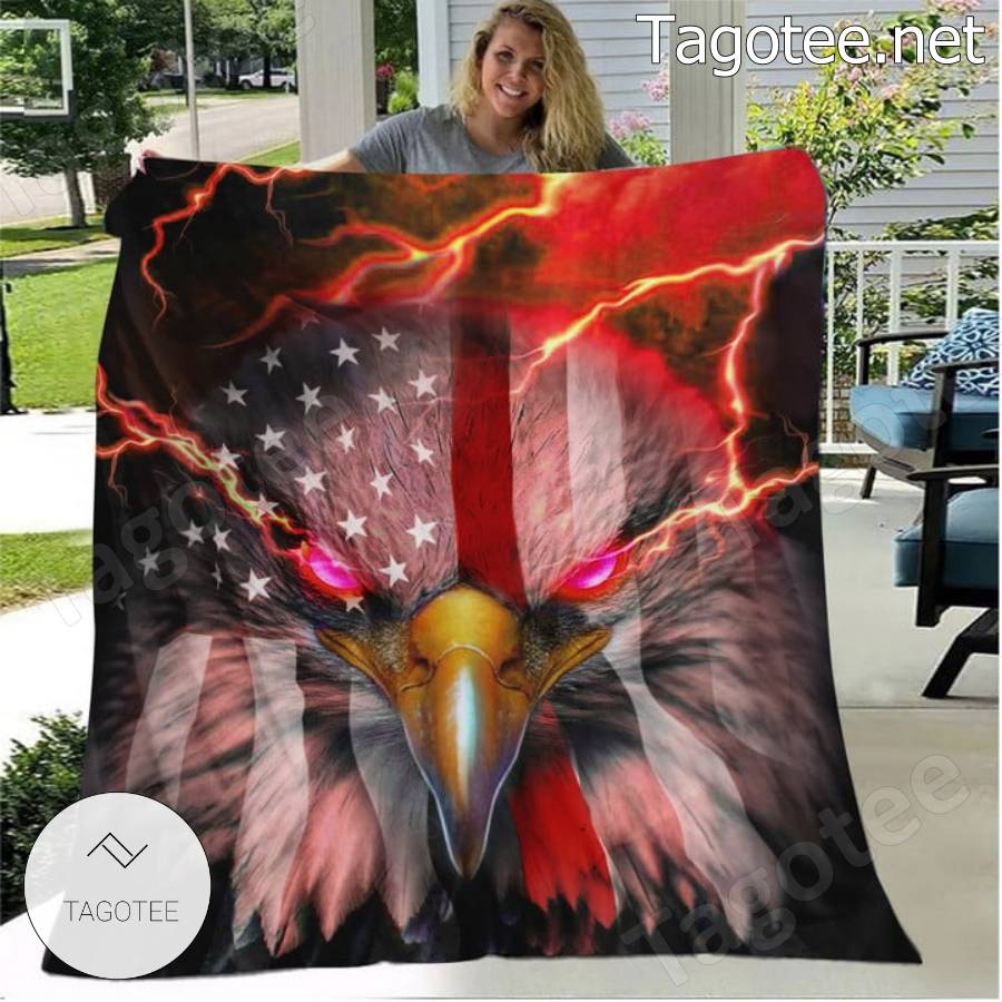 Eagle American Flag Red Lightning Proud Firefighter Blanket