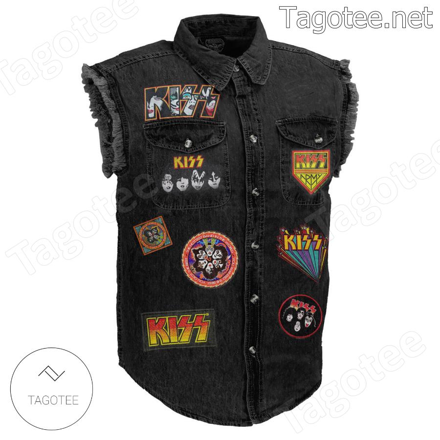 Kiss Destroyer Rock And Roll All Night And Party Everyday Sleeveless Denim Jacket a
