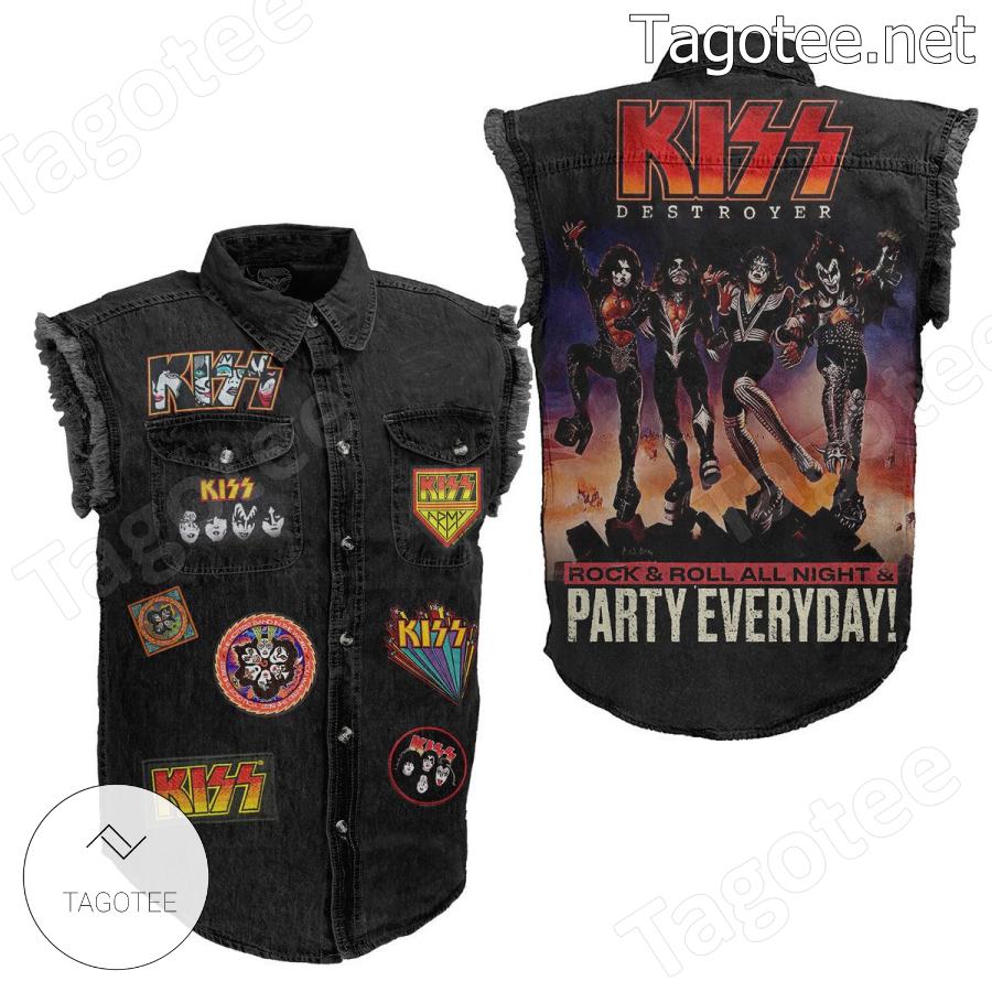 Kiss Destroyer Rock And Roll All Night And Party Everyday Sleeveless Denim Jacket