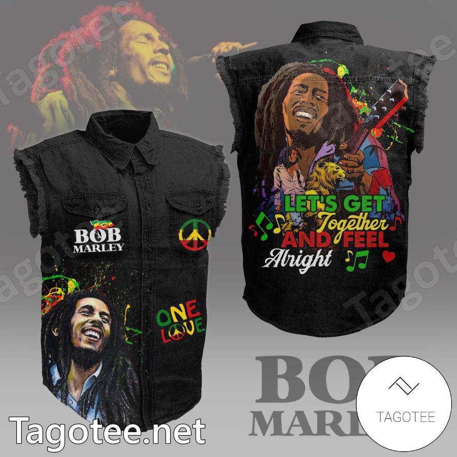 Bob Marley Let's Get Together And Feel Alright Denim Vest Jacket