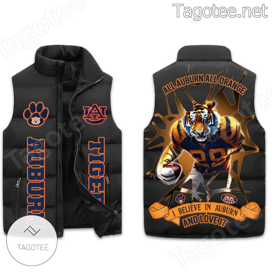 Auburn Tigers All Auburn All Orange I Believe In Auburn And Love It Puffer Vest